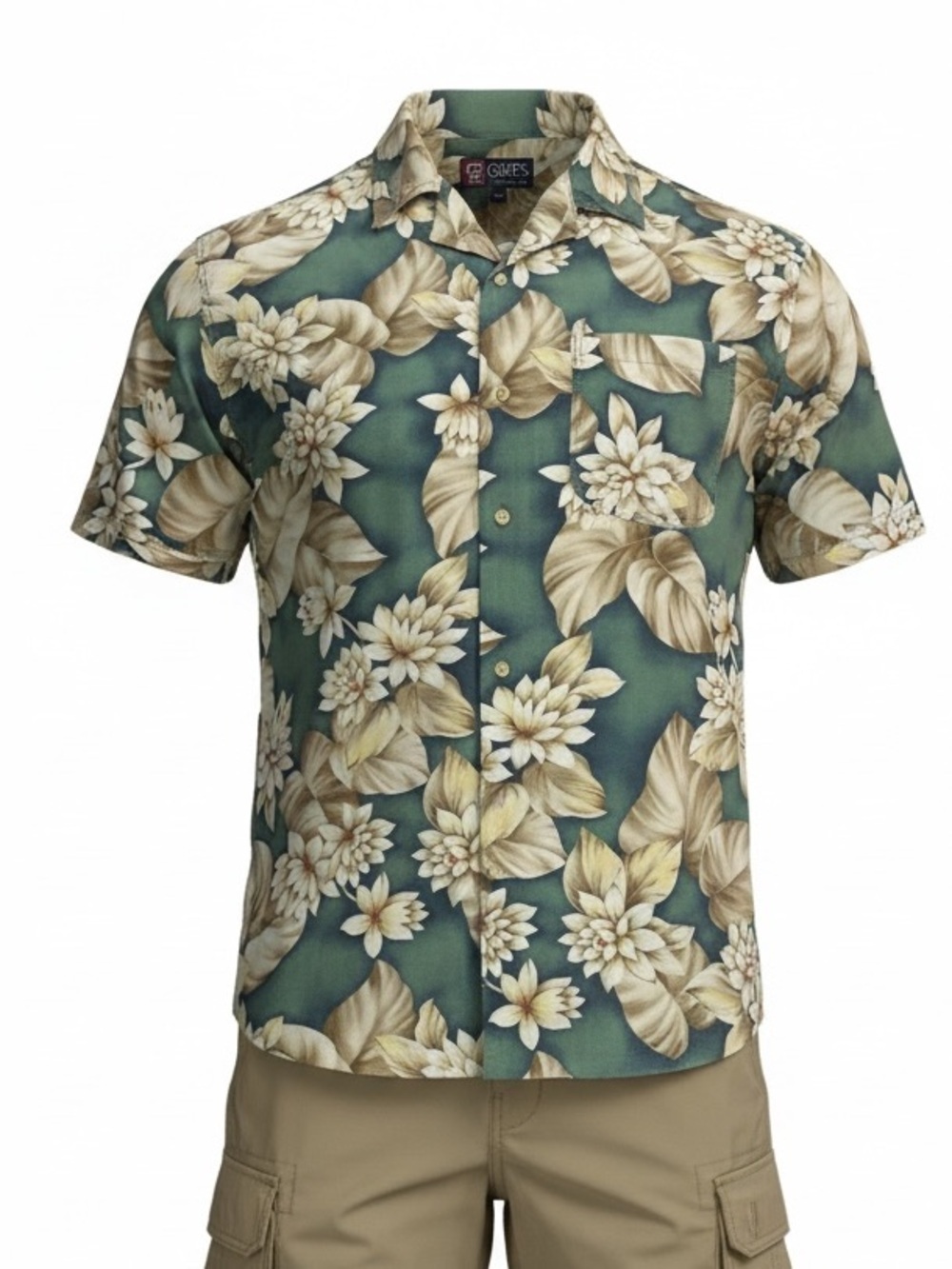 Ralph Lauren Chaps Green Tropical Print Soft Cotton Shirt Mens size XL Button Up